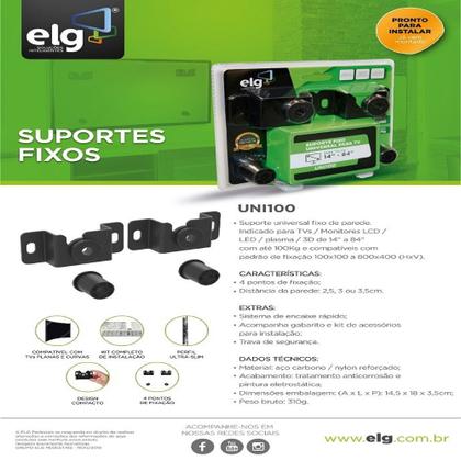 Imagem de Suporte Fixo Universal De Parede Para Tvs 14 A 84 Uni100 - ELG