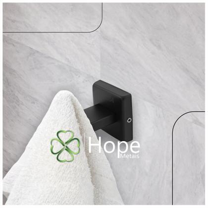 Imagem de Suporte Gancho Cabide Parede Quadrado Banheiro Preto Inox