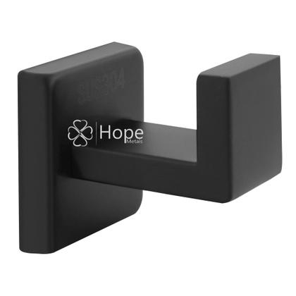 Imagem de Suporte Gancho Cabide Parede Quadrado Banheiro Preto Inox
