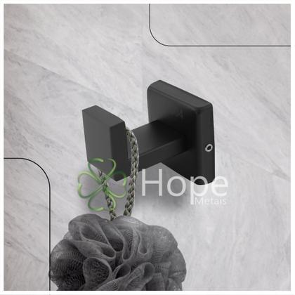 Imagem de Suporte Gancho Cabide Parede Quadrado Banheiro Preto Inox