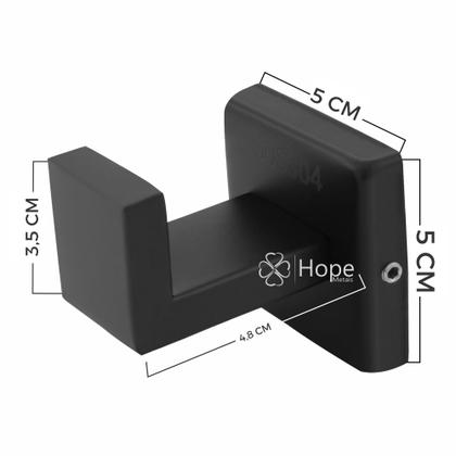 Imagem de Suporte Gancho Cabide Parede Quadrado Banheiro Preto Inox