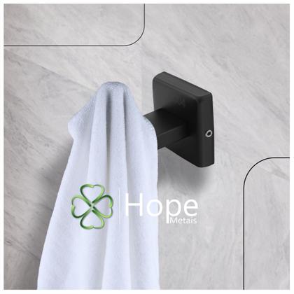 Imagem de Suporte Gancho Cabide Parede Quadrado Banheiro Preto Inox