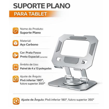 Imagem de Suporte Giratório 360 em Alumínio para Tablet Samsung Galaxy Tab A9+ Mini Ajuste de Altura