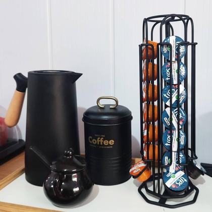 Imagem de Suporte Giratório Porta 28 Cápsulas de Café Três Corações 15x35cm Aço Preto Organizador Bancada