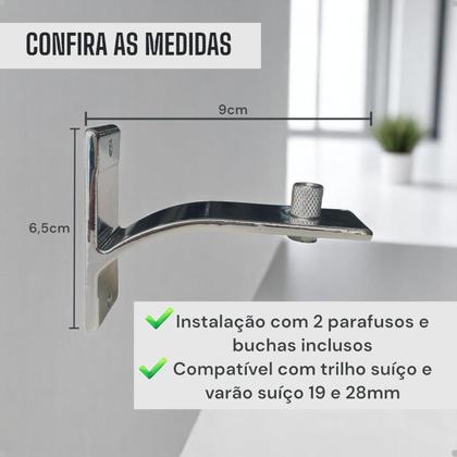 Imagem de Suporte Inove Trilho Suiço Simples Instalação Parede Cortina Wave Kit com 1.2.3.4.5.6 Un