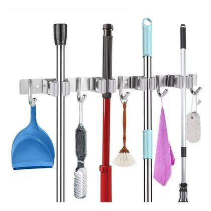 Imagem de Suporte Inox 7 Ganchos Porta Vassoura Rodo Multiuso Parede  Envio Imediato