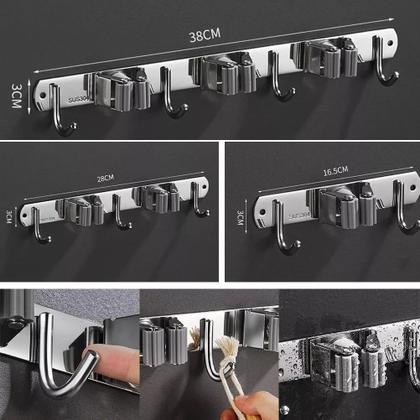 Imagem de Suporte Inox 7 Ganchos Porta Vassoura Rodo Multiuso Parede  Envio Imediato