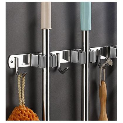 Imagem de Suporte Inox Multiuso Com Gancho Vassoura Rodo Pá Pano