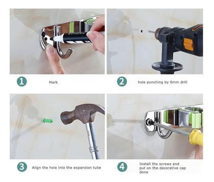 Imagem de Suporte Inox Multiuso Com Gancho Vassoura Rodo Pá Pano