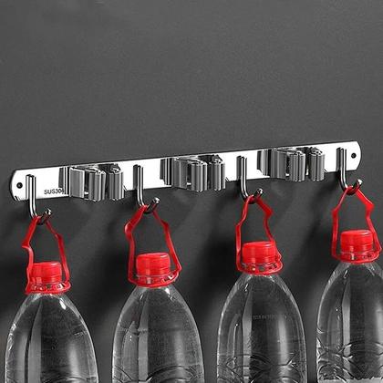 Imagem de Suporte Inox Multiuso Com Gancho Vassoura Rodo Pá Pano