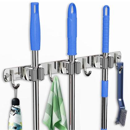 Imagem de Suporte Inox Multiuso De Parede Gancho Para Vassoura Rodo Pá