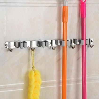 Imagem de Suporte Inox Multiuso De Parede Gancho Para Vassoura Rodo Pá