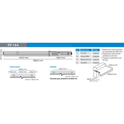 Imagem de Suporte Invisível Parabold 35Kg PP144 para Prateleiras e Divisórias Rometal