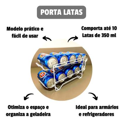 Imagem de Suporte Latas Geladeira Aramado Porta Latinhas 10 Latas 350 ml Organizador Refrigerante Cerveja Aço