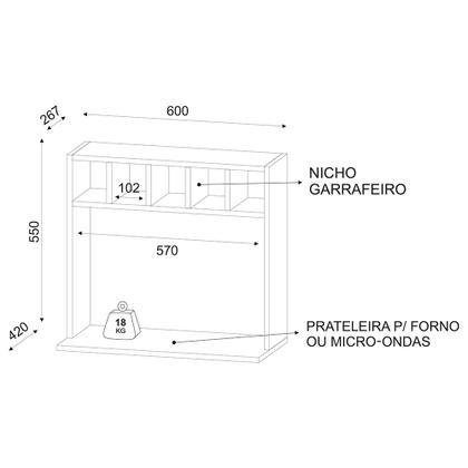 Imagem de Suporte Lisa Para Micro-Ondas com Adega Preto - Belliv Decor