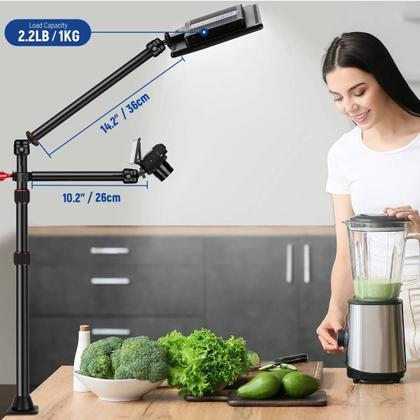 Imagem de Suporte Mesa Ballhead Duplo 120cm Para Camera Celular E Luz Neewer