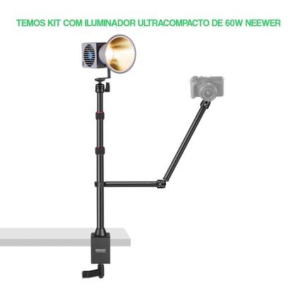 Imagem de Suporte Mesa Ballhead Duplo 120cm Para Camera Celular E Luz Neewer