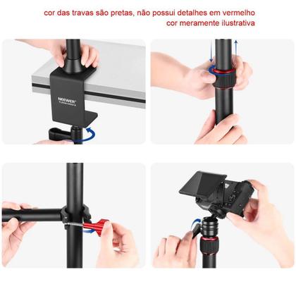 Imagem de Suporte Mesa Ballhead Duplo 120cm Para Camera Celular E Luz Neewer