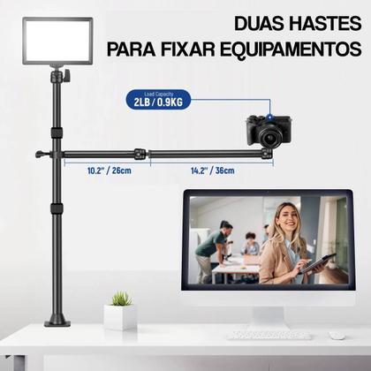 Imagem de Suporte Mesa Ballhead Duplo 120cm Para Camera Celular E Luz Neewer