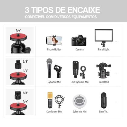 Imagem de Suporte Mesa Ballhead Duplo 120cm Para Camera Celular E Luz Neewer