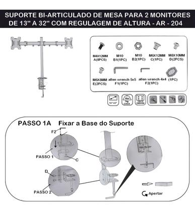 Imagem de Suporte Mesa Para 2 Monitores E Tv Bi-articulado 13 Até 32 Pol Cor Preto Mxt