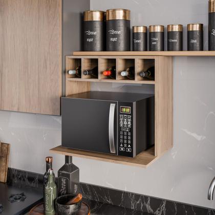 Imagem de Suporte Micro-Ondas Lisa com Adega Freijó - Belliv Decor