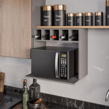 Imagem de Suporte Micro-Ondas Lisa com Adega Grafite - Belliv Decor
