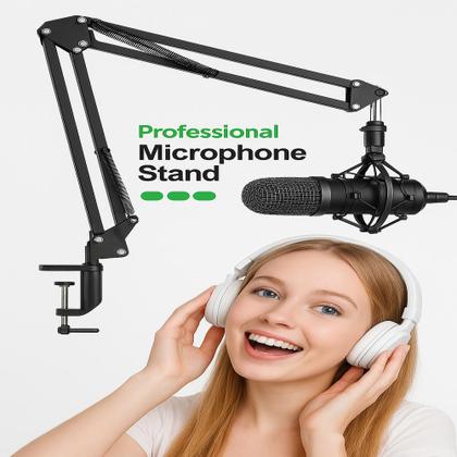 Imagem de Suporte microfone premium articulado braço ajustavel universal em aço poscast estudio