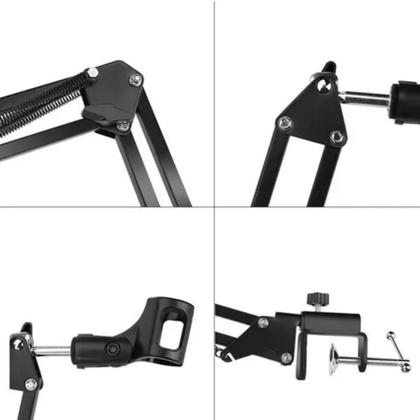 Imagem de Suporte microfone premium articulado braço ajustavel universal em aço poscast estudio