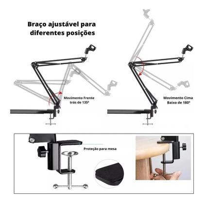 Imagem de Suporte microfone premium articulado braço ajustavel universal em aço poscast estudio