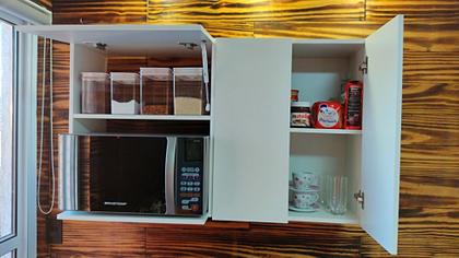 Imagem de Suporte Microondas Mdf Branco Armário Aéreo P/pratos Nicho Cozinha