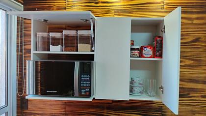 Imagem de Suporte Microondas Mdf Branco Armário Aéreo P/pratos Nicho Cozinha