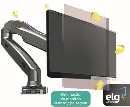 Imagem de Suporte Monitor Articulado F90 USB ELG com 2 Portas 3.0