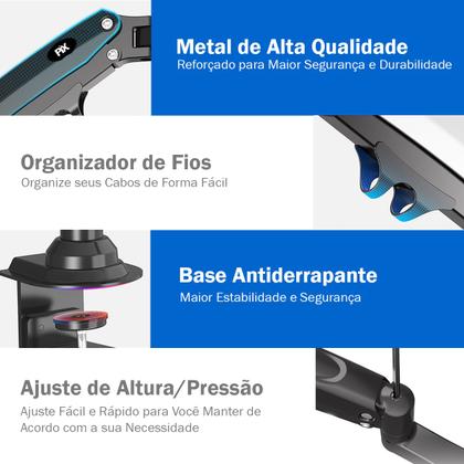 Imagem de Suporte Monitor Gamer Ajustável 17" a 35" Pistao A Gás Preto