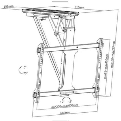 Imagem de Suporte Motorizado de Teto para TV 32” a 70” PCYES  PLMSTM01A, Ajuste Automático, Controle Remoto, Instalação Invertida