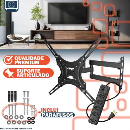 Imagem de Suporte Móvel TV 32 Á 55 Polegadas Ajustável Triarticulado Universal + Filtro De Linha 5 Tomadas