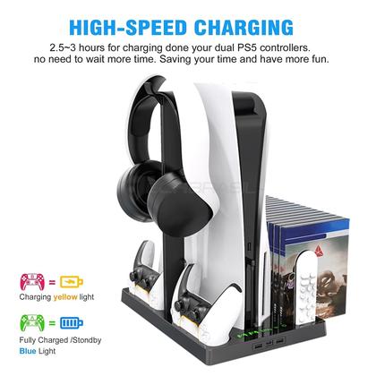 Imagem de Suporte Multifunção Cooler Carregador 3 USB Compatível Com PlayStation 5 Digital Ultra Base