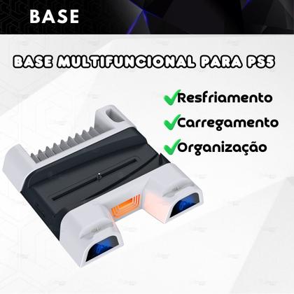 Imagem de Suporte Multifuncional Base Cooler Carregador Controle Duplo Slots Compatível Com Ps5 e Ps5 Slim