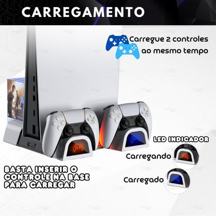 Imagem de Suporte Multifuncional Base Cooler Carregador Controle Duplo Slots Compatível Com Ps5 e Ps5 Slim