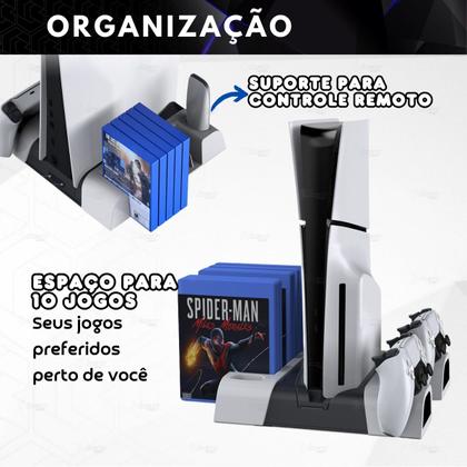 Imagem de Suporte Multifuncional Base Cooler Carregador Controle Duplo Slots Compatível Com Ps5 e Ps5 Slim