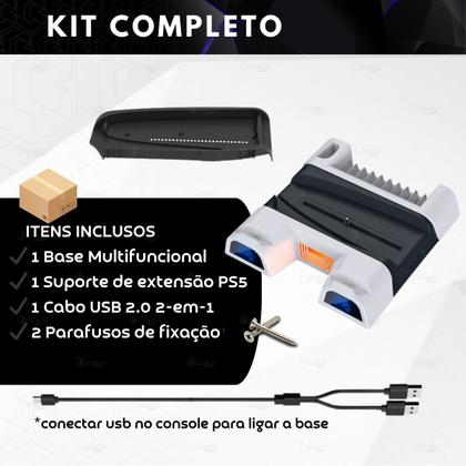 Imagem de Suporte Multifuncional Base Cooler Carregador Controle Duplo Slots Compatível Com Ps5 e Ps5 Slim