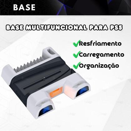 Imagem de Suporte Multifuncional Base Cooler Carrgador Controle Duplo Slots Compatível Com Ps5 e Ps5 Slim - Do
