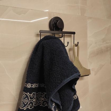 Imagem de Suporte Multiuso 4 Ganchos Cabideiro Preto com Ventosa Parede Banheiro Lavanderia