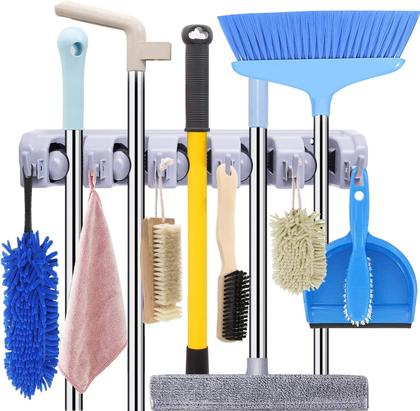 Imagem de Suporte Multiuso Organizador 6 Posições Com Ventosa Porta Vassoura Rodo