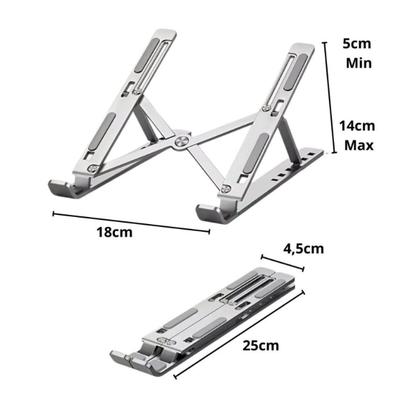 Imagem de Suporte Notebook Alumínio Dobrável Articulado Mesa Ergonômico Portátil Ajustável Laptop Tablet Base Reforçado Universal Antiderrapante