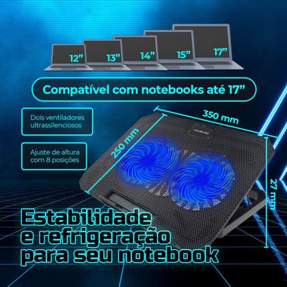 Imagem de Suporte Notebook Com Cooler Base Refrigerada Ventilação Silenciosa Led