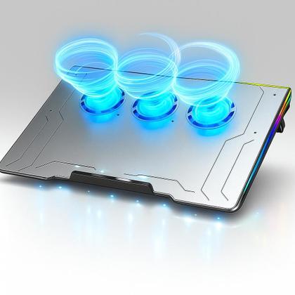 Imagem de Suporte Notebook Gamer Alumínio 3 Coolers RGB Base Refrigerada