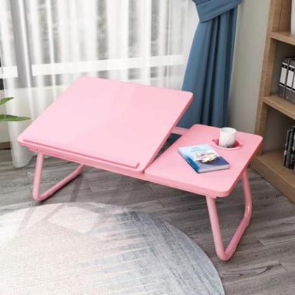 Imagem de Suporte Notebook Mesa Em Madeira Cama Ajustavel Multifuncional Sofa Apoio Home Office Dobravel Rosa