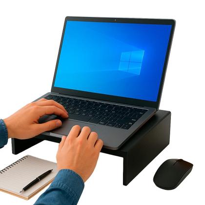 Imagem de Suporte Notebook Preto Aço Altura Ideal Conforto Mesa Escritório Estudo