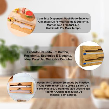 Imagem de Suporte Organizador Bambu Rolo Papel Film Alumínio C/ Corte